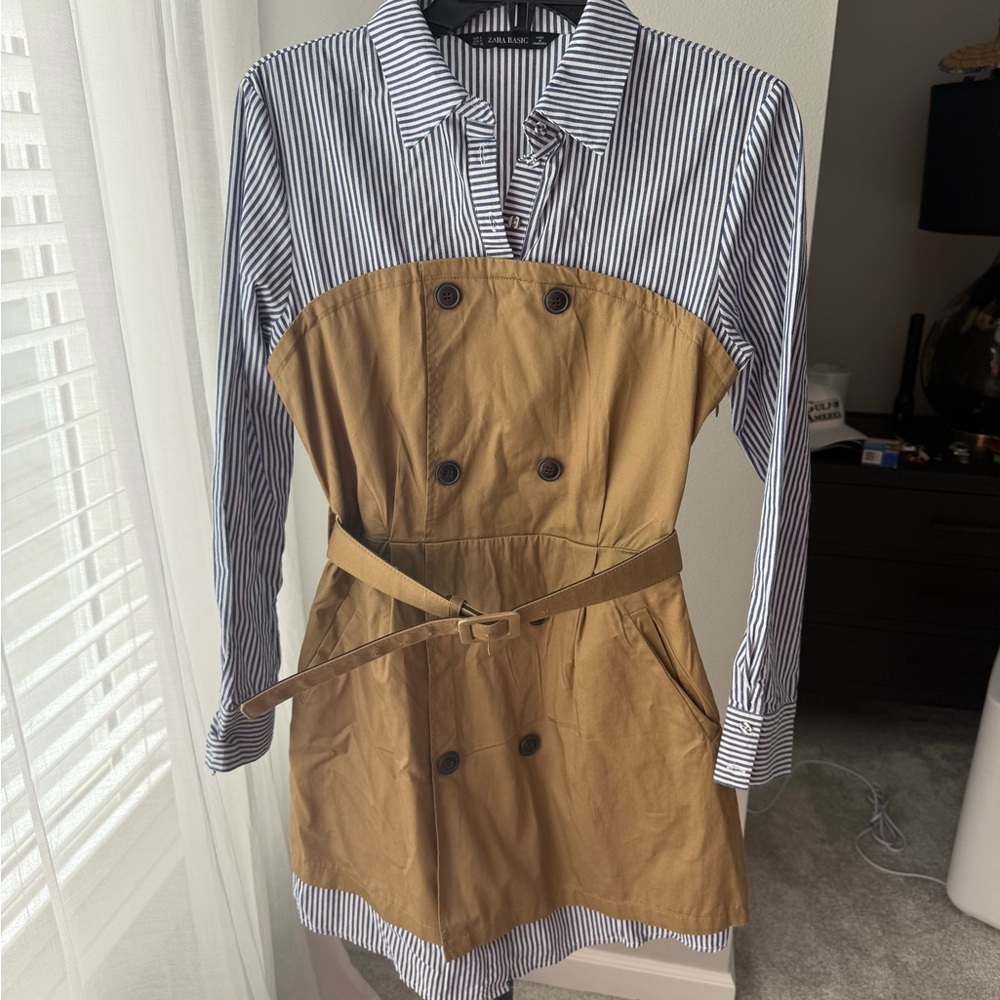 Zara Striped and Brown Trench Coat Dress